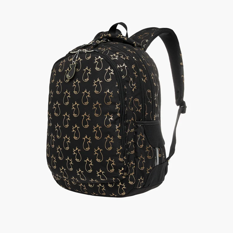 St.Right Backpack-Cats-3 Cmprt-18 In-Girls (Polyester) Black \ 30X20X45